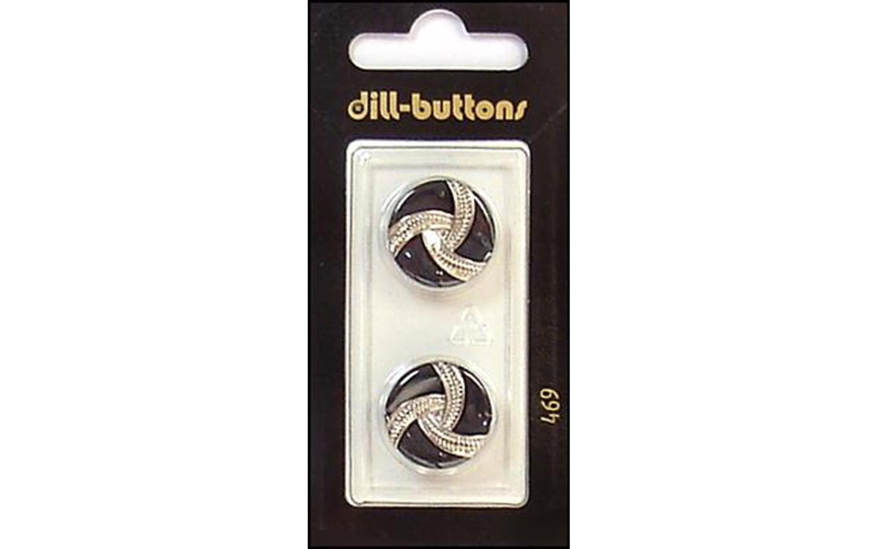 Dill Buttons 18mm 2pc Shank Black/Silver